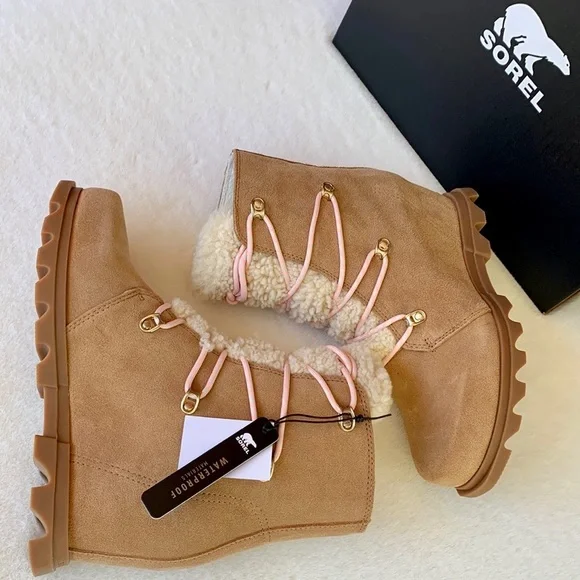 SOREL Joan of Arctic Wedge III Lace Cozy Boots Waterproof Leather Fleece - Picture 6 of 11